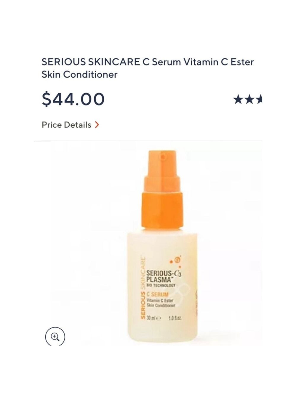 NEW Serious Skincare Unisex Serum Vitamin C Ester Skin Conditioner 1 oz White